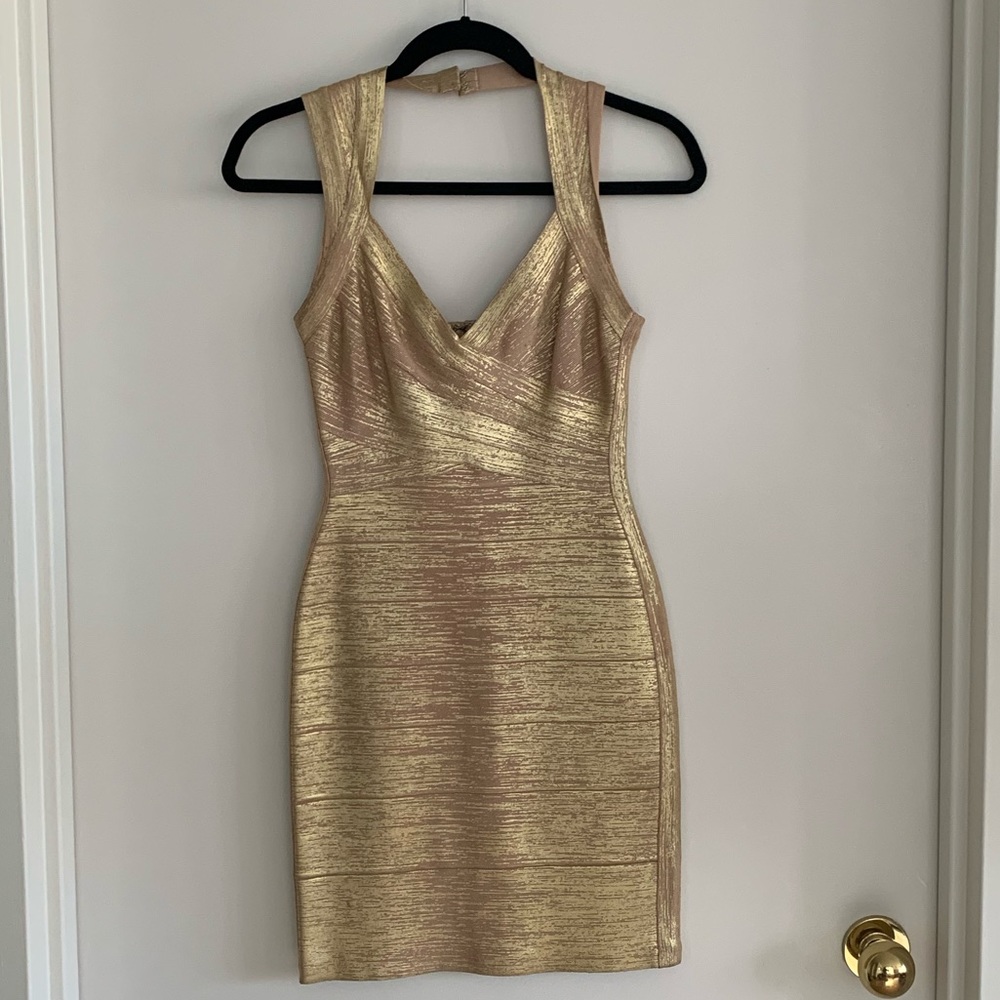 Herve Leger Gold Classic Bandage Dress